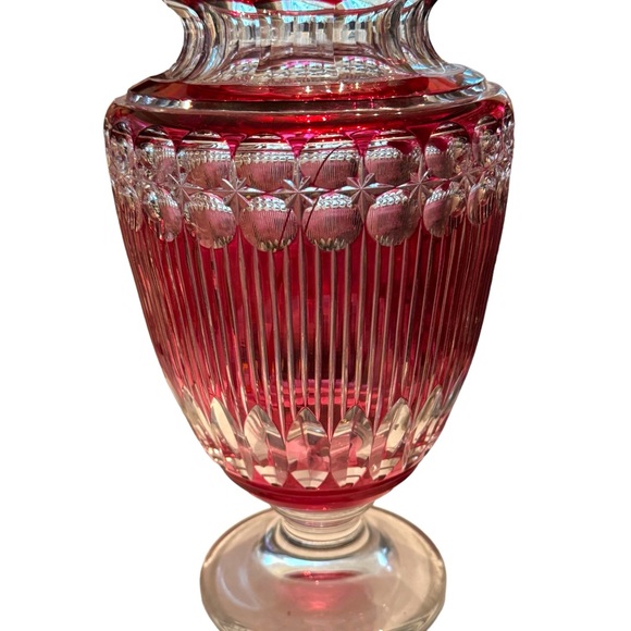 Antique Art Deco Val St Lambert Belgian heavy crystal vase glass Cranberry 11” - Picture 7 of 7